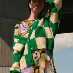 Stine Goya Ash Cardigan - Green Cream Melange