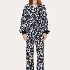 Stine Goya Cyrene Top Navy Abstract Landscape