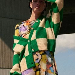 Stine Goya Ash Cardigan Green Cream Melange